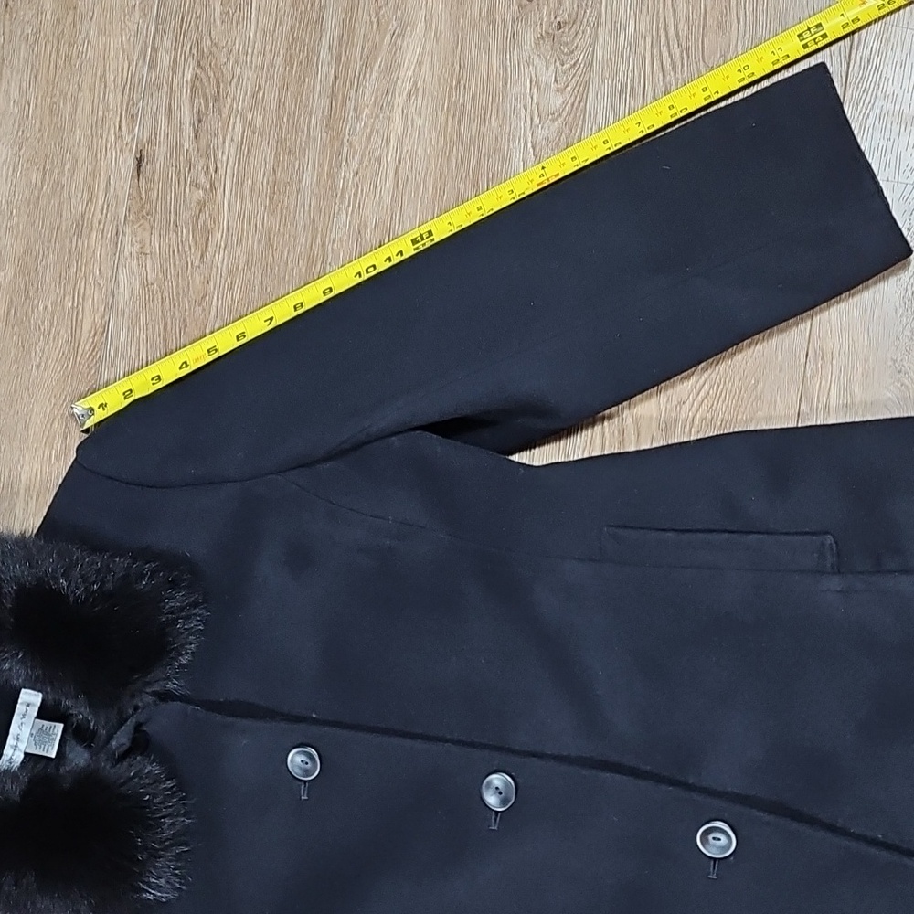 Preston & York Wool Cashmere Knee Length Black Coat w Genuine Fox Fur Collar - Picture 16 of 16